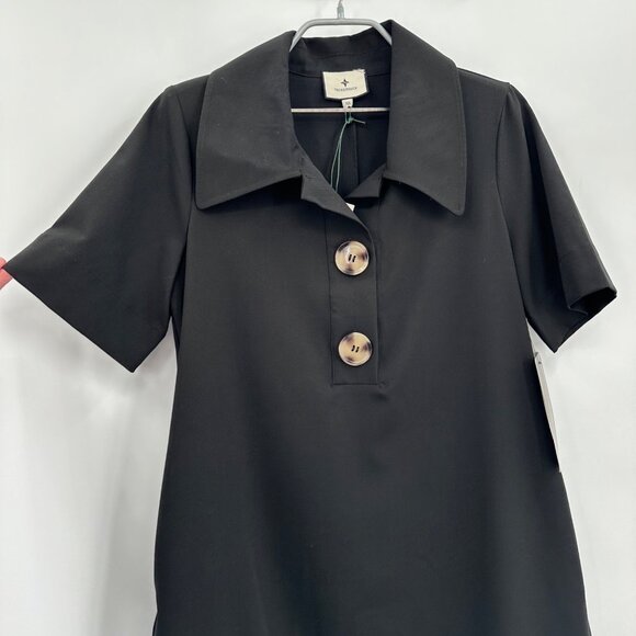 Tuckernuck Women's Black Scout Dress sz XS Collared Short Sleeve A-Line Mini - Picture 2 of 8